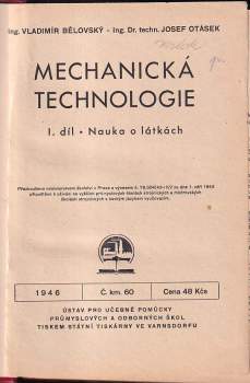 Vladimír Bělovský: Mechanická technologie