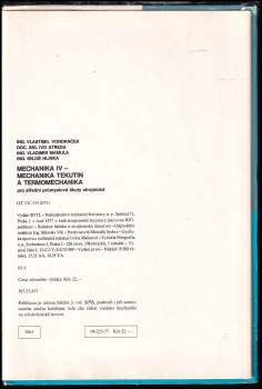 Vlastimil Vondráček: Mechanika IV - Mechanika tekutin a termomechanika pro střední průmyslové školy strojnické