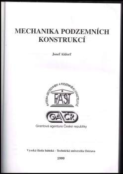 Josef Aldorf: Mechanika podzemních konstrukcí