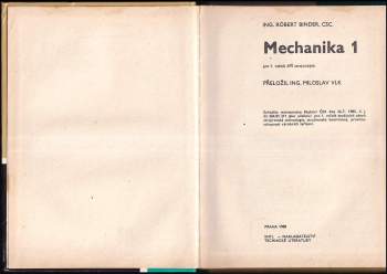 Robert Binder: Mechanika pro 1. ročník středních průmyslových škol strojírenských