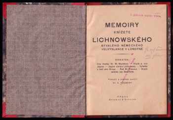 Karl Max von Lichnowsky: Memoiry knížete Lichnowského, bývalého německého velvyslance v Londýně