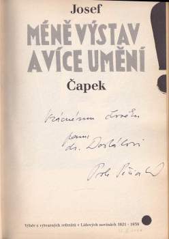 Josef Čapek: Méně výstav a více umění