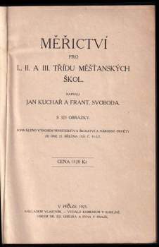 Ján Kuchár: Měřictví pro I., II. a III. třídu měšťanských škol