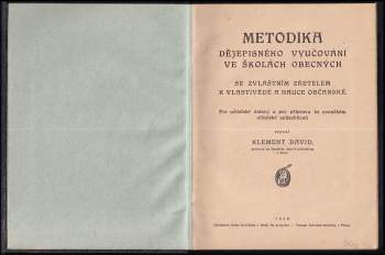 Klement David: Metodika dějepisného vyučování ve školách občanských