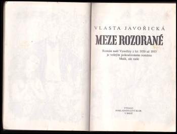 Vlasta Javořická: Meze rozorané