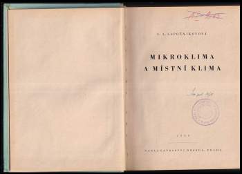 S. A Sapožnikov: Mikroklima a místní klima