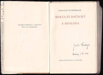 Jaroslav Humberger: Mikuláš Dačický z Heslova