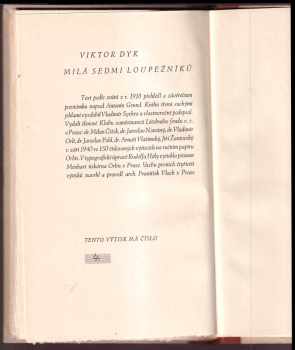 Viktor Dyk: Milá sedmi loupežníků - VÝTISK 4 Z 40, 3 SUCHÉ JEHLY VLADIMÍR SYCHRA