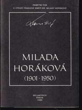 Milada Horáková: Milada Horáková - sborník dokumentů, vzpomínek a fotografií : pamětní tisk k 40. výročí tragické smrti dr. Milady Horákové