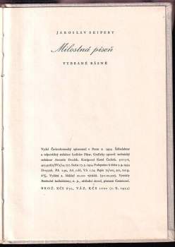 Jaroslav Seifert: Milostná píseň PODPIS JAROSLAV SEIFERT