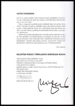 Robin Kaloč: Milostná poesie v překladech Miroslava Macka