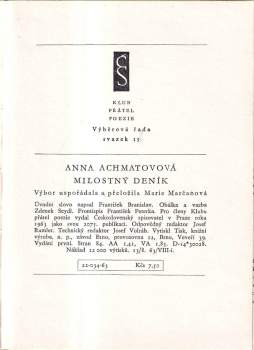 Anna Andrejevna Achmatova: Milostný deník