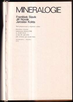 František Slavík: Mineralogie