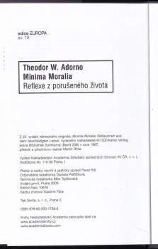 Theodor W Adorno: Minima Moralia