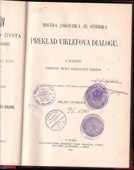 Milan Svoboda: Mistra Jakoubka ze Stříbra překlad Viklefova Dialogu