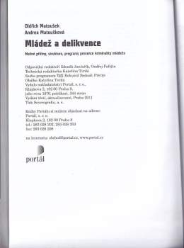 Oldřich Matoušek: Mládež a delikvence
