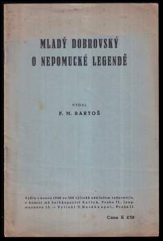 Josef Dobrovský: Mladý Dobrovský o Nepomucké legendě