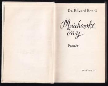 Edvard Beneš: Mnichovské dny