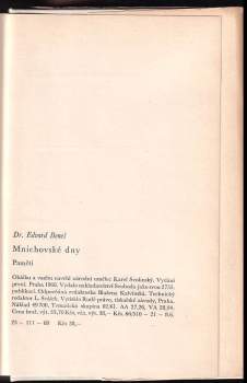 Edvard Beneš: Mnichovské dny