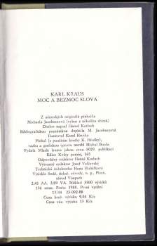 Karl Kraus: Moc a bezmoc slova
