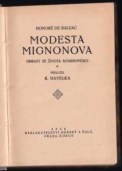 Honoré de Balzac: Modesta Mignonova