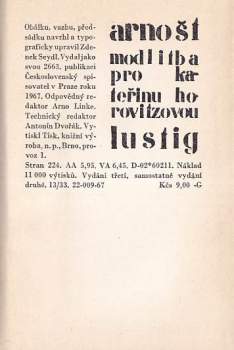 Arnost Lustig: Modlitba pro Kateřinu Horovitzovou