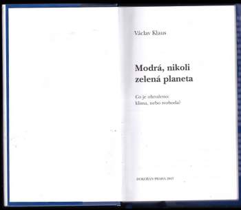Václav Klaus: Modrá, nikoli zelená planeta