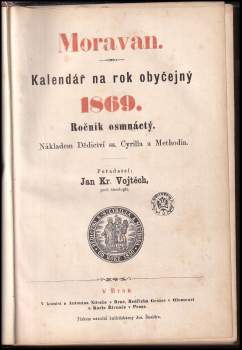 Moravan, kalendář na rok obyčejný 1869 - Ročník osmnáctý