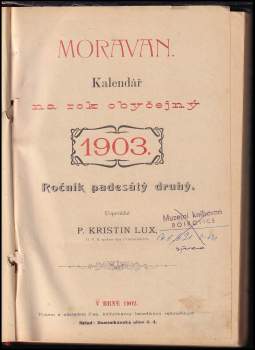 P. Gunther Schössler: Moravan, kalendář na obyčejný rok 1903