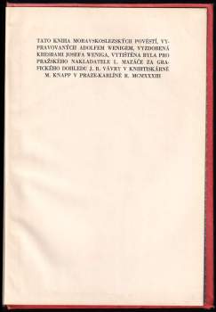 Adolf Wenig: Moravskoslezské pověsti