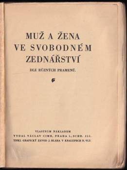 Václav Cimr: Muž a žena ve svobodném zednářství dle různých pramenů