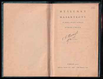 Tomáš Garrigue Masaryk: Myšlenky Masarykovy z jeho spisů a řečí - výbor z prací - PODPIS TOMÁŠ GARRIGUE MASARYK Z ROKU 1933