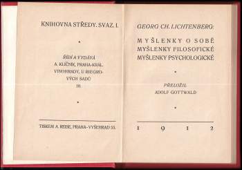 Georg Christoph Lichtenberg: Myšlenky o sobě, myšlenky filosofické, myšlenky psychologické