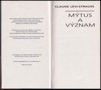 Claude Lévi-Strauss: Mýtus a význam