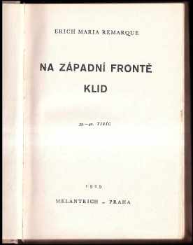 Erich Maria Remarque: Na západní frontě klid