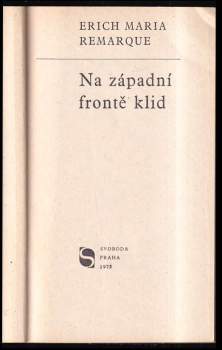 Erich Maria Remarque: Na západní frontě klid