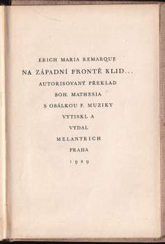 Erich Maria Remarque: Na západní frontě klid