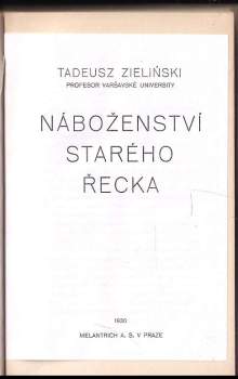 Tadeusz Zieliński: Náboženství starého Řecka