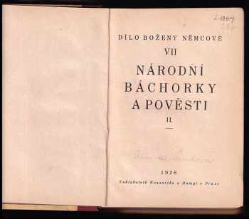 Božena Němcová: Národní báchorky a pověsti