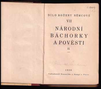 Božena Němcová: Národní báchorky a pověsti - Díl I. + II.