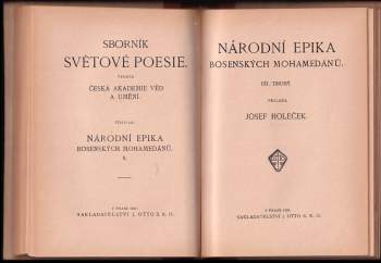 Národní epika bosenských mohamedánů I - II KOMPLET - SVÁZÁNO V JEDNOM SVAZKU