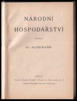 Alois Rašín: Národní hospodářství