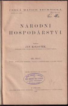 Jan Koloušek: Národní hospodářství