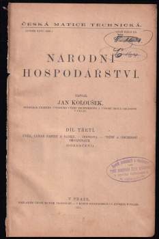 Jan Koloušek: Národní hospodářství