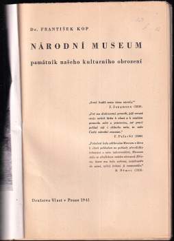 František Kop: Národní museum