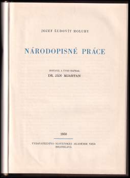 Jozef Ľudovít Holuby: Národopisné práce