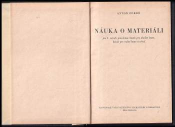 Anton Forró: Náuka o materiáli pre I. ročník povolania baník pre uhoľné bane, baník pre rudné bane a vrtač