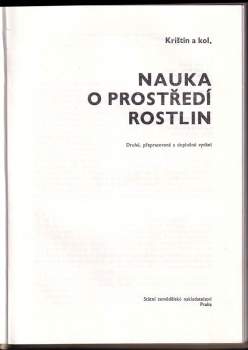 Ján Krištín: Nauka o prostředí rostlin