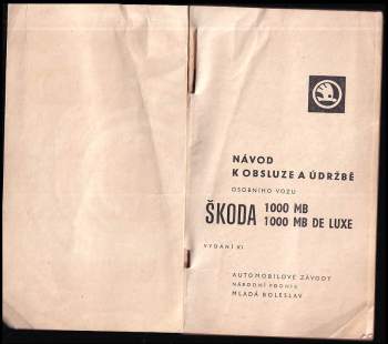 Návod k obsluze a údržbě Škoda 1000 MB