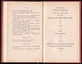 Josef Kopta: Nedělní okno. Feuilletony a drobné prósy 1929-1930